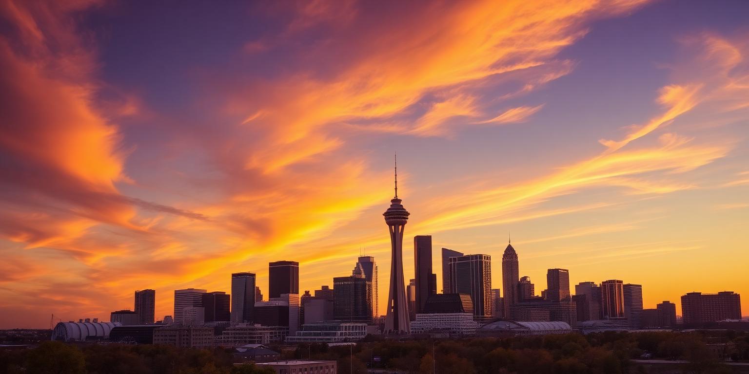 Dallas skyline with Reunion Tower at sunset